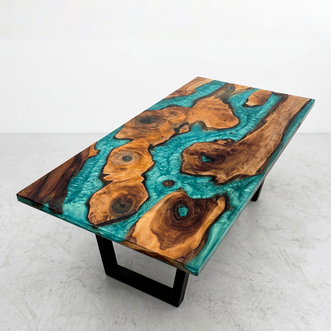 Custom Walnut Epoxy Resin River Table Maldives Atoll Resin  100cmx70cm € 2292.92 for Elke Raupp