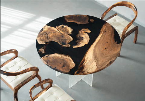 Custom: Black Wanult Epoxy Resin Table Black Resin 54'' x54'' $3,395.76 for Destiny Lucas