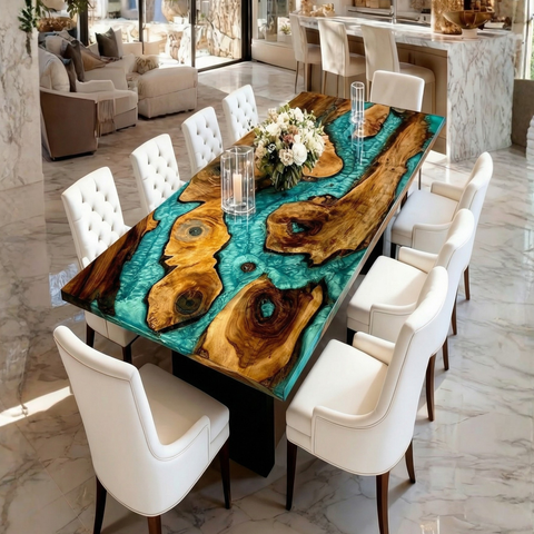 Custom Walnut Epoxy Resin River Table Maldives Atoll Resin  100cmx70cm € 2292.92 for Elke Raupp