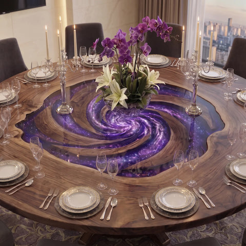 Custom Black Walnut Epoxy Resin Round Table with Lazy Susan – 70% Deposit $10,209.55 for Victoria Balentine
