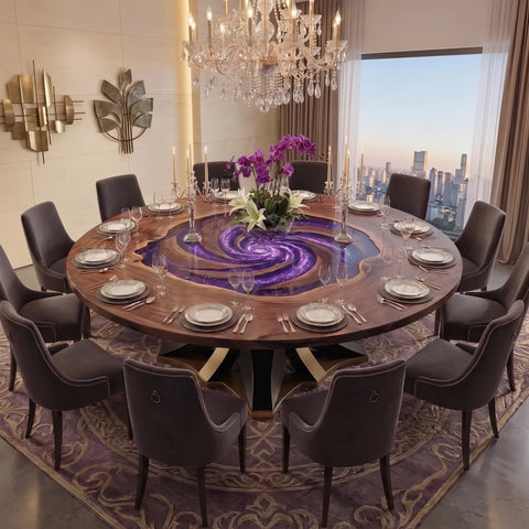Custom Black Walnut Epoxy Resin Round Table with Lazy Susan – 70% Deposit $10,209.55 for Victoria Balentine