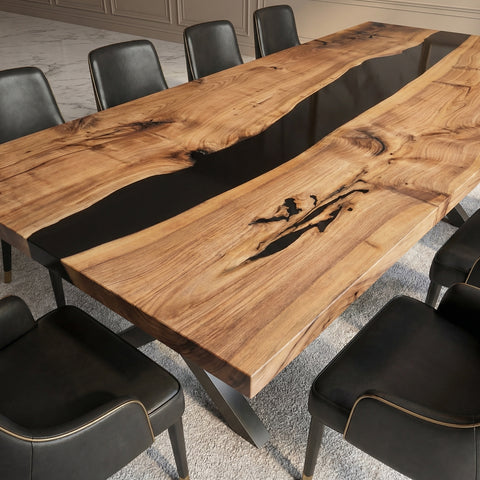 Custom Black Walnut Epoxy Resin Table Dark Black Resin 84'' x 42'' $3841.87 for Rebecca Thompson