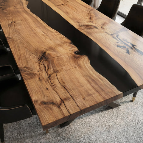 Custom Black Walnut Epoxy Resin Table Dark Black Resin 84'' x 42'' $3841.87 for Rebecca Thompson
