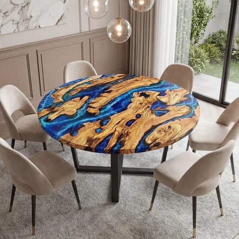 Custom Olive Epoxy Resin Round Table Sea Wave Resin 60'' x 60'' Deposit $2089.81 for Natalie Schwalm