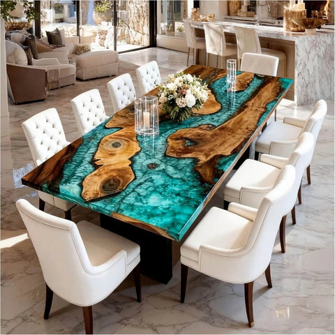 Custom Walnut Epoxy Resin River Table Green Resin Deposit $1742.4 to Renee Serna