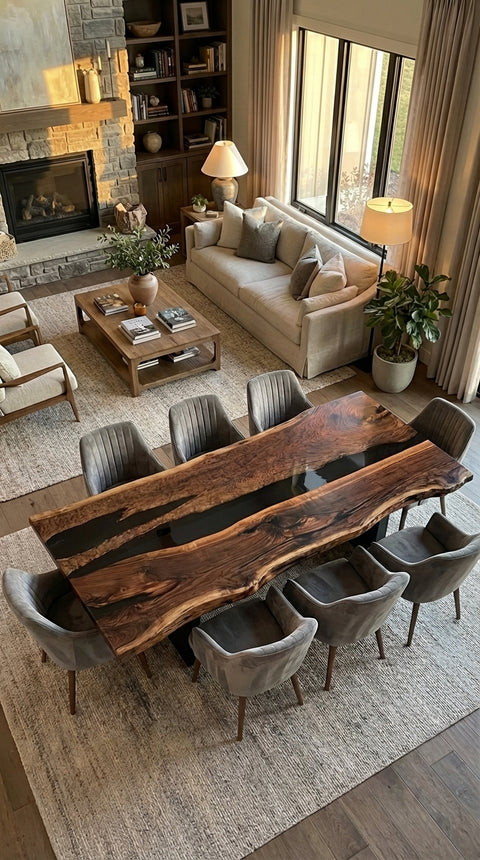 Custom Walnut Epoxy Resin Table Dark Black Resin 96'' x 48'' $3934.59 for Kenyatta Starks